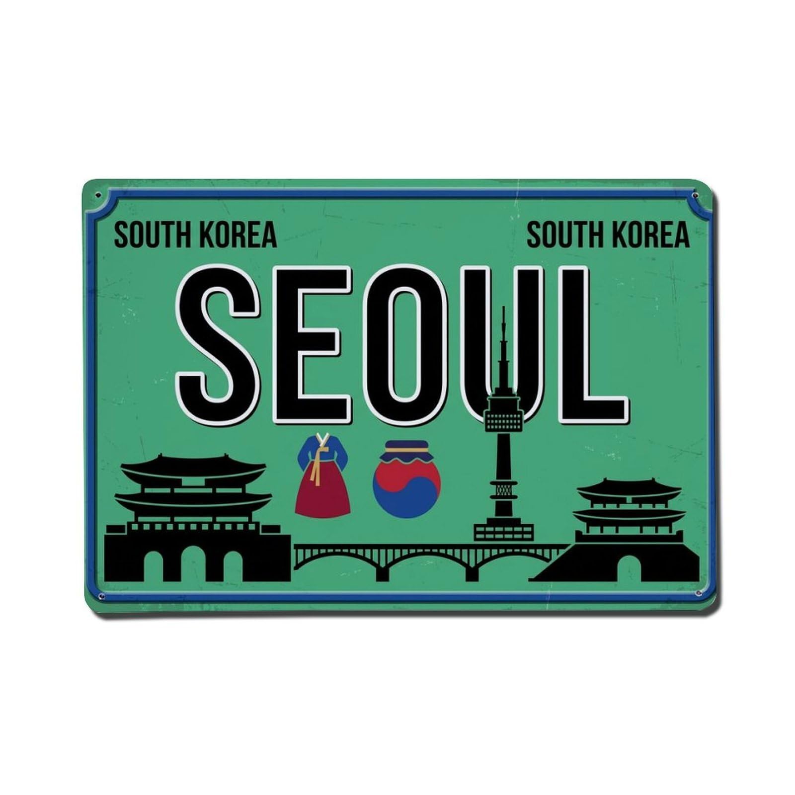 Cxhjca 8X12inch(20X30cm) Vintage Travel Seoul Korea Palace Tower Metal Tin Sign