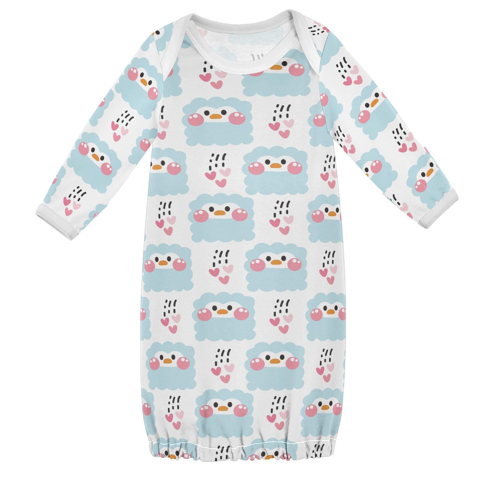 WIFIU Cute Penguin Heart Background Baby Girls Boys Sleeper Gown Cotton Nightgown Long Sleeve, Baby Nightdress Sleeping Clothes for Newborn 6-12 Months Multicolor