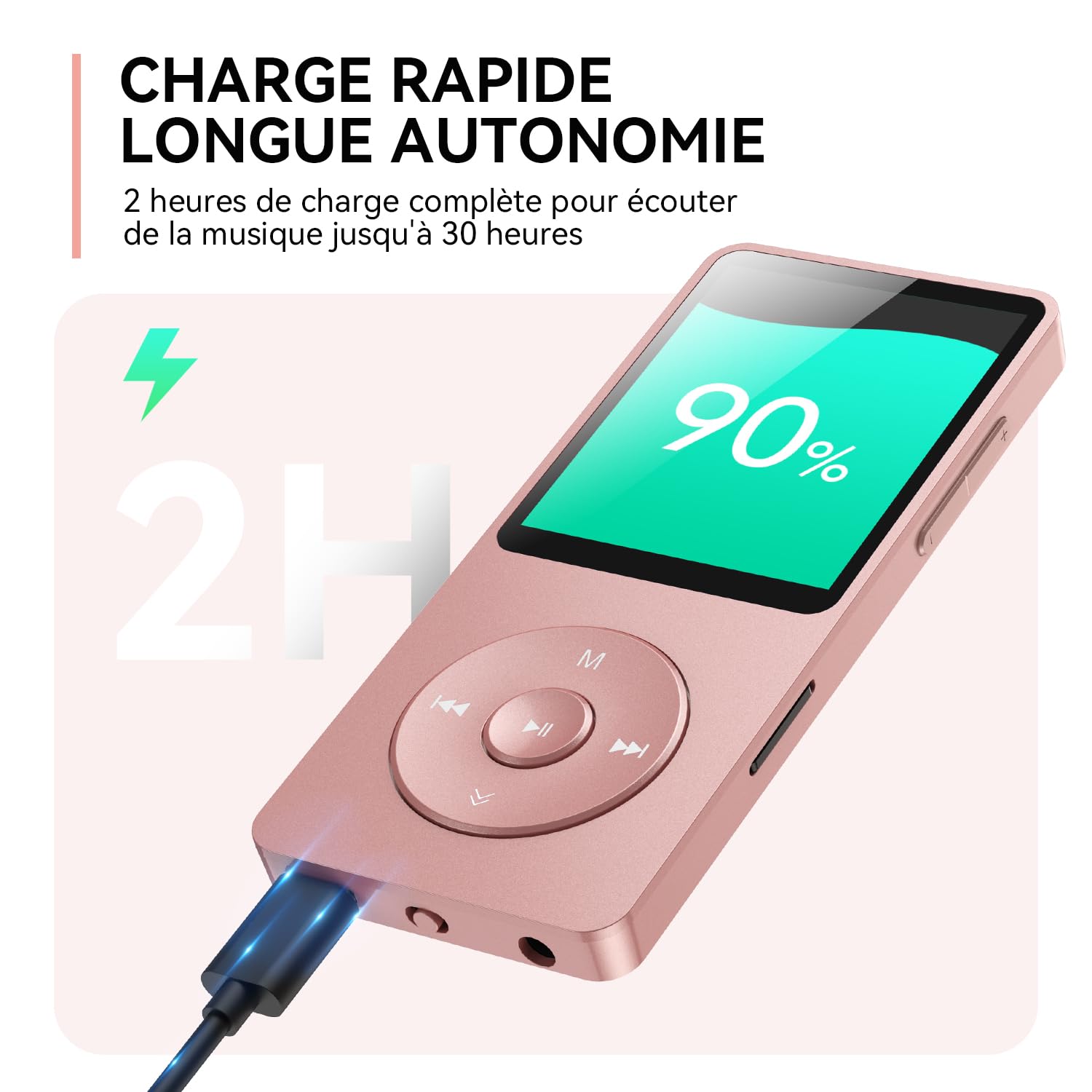 AGPTEK Lecteur MP3 Bluetooth 5.3 64Go Baladeur Portable HiFi 70H Autonomie Radio FM Or Rose