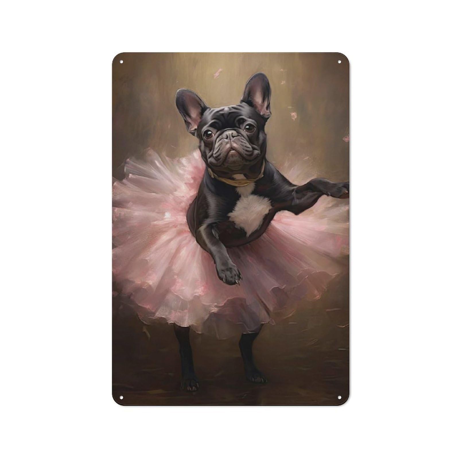 Junmoney Style-22 Understated Decorative Metal Sign 30X20cm Featuring French Bulldog Ballerina, Study Room Decor For Workspace, Cafe, Shop Or Desk Area