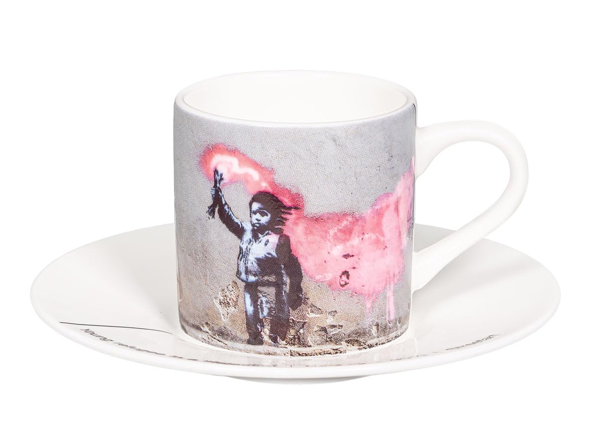 Könitz Espresso Tassen Set Banksy Young refugee. 4 Kaffeetassen 65ml aus Fine Bone China Porzellan. Espressotassen modern, bunt