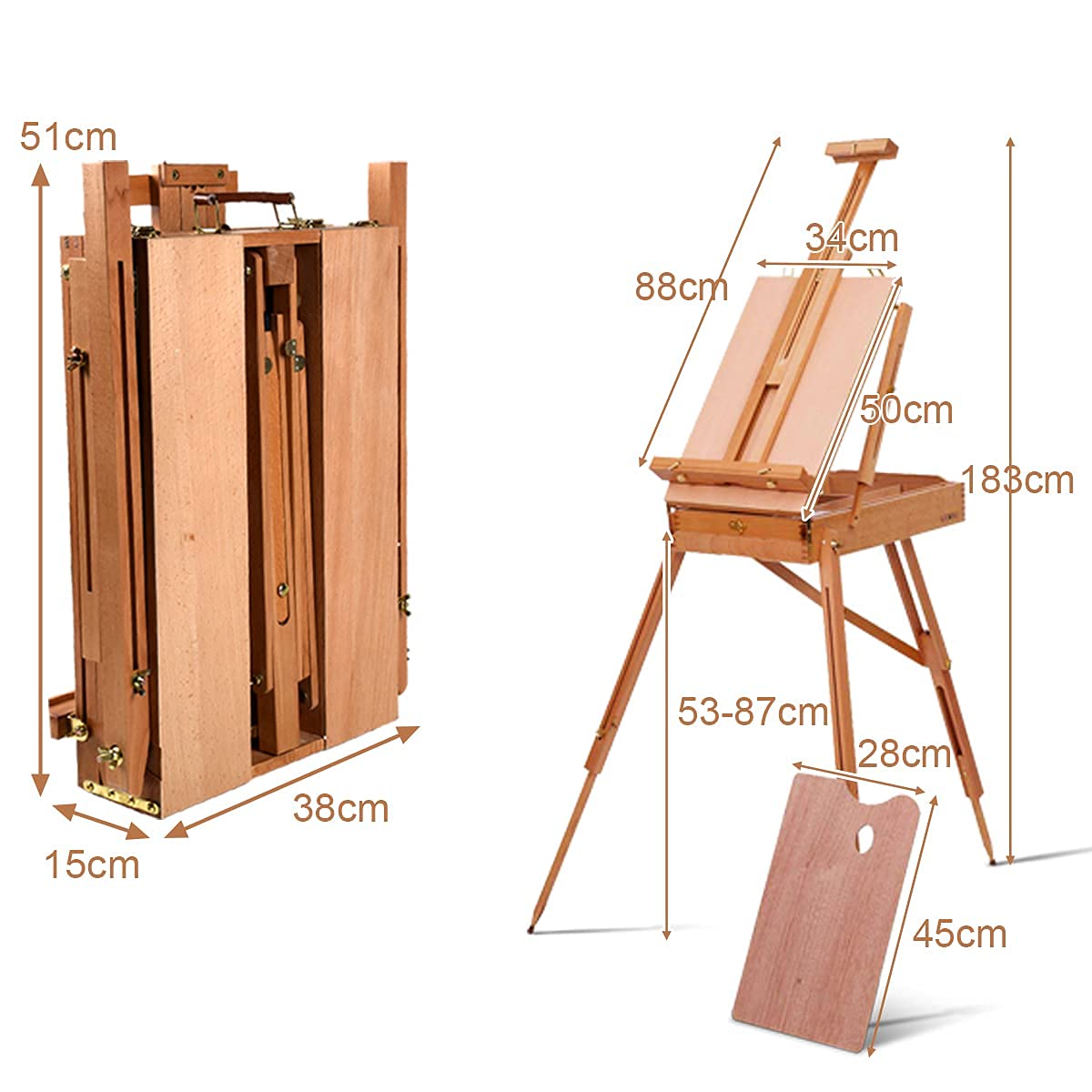 Relax4life Chevalet d'artiste Trépied en Bois Massif Hauteur Réglable 114-183cm avec Tiroir et Sangle, Support de Chevalet Convertible en Boîte Portable pour Artiste, Étudiant et Débutant, Marron