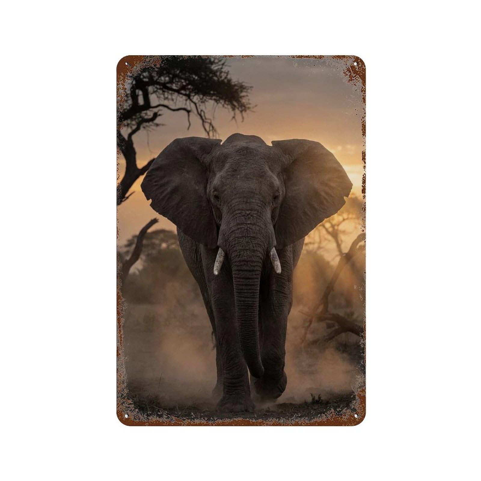 Rust Effect Elephant Walking at Sunset Rusty Metal Tin Sign 11.8"x7.9", Farmhouse Wall Decor for Cafe, Home Bar And Lounge Decor