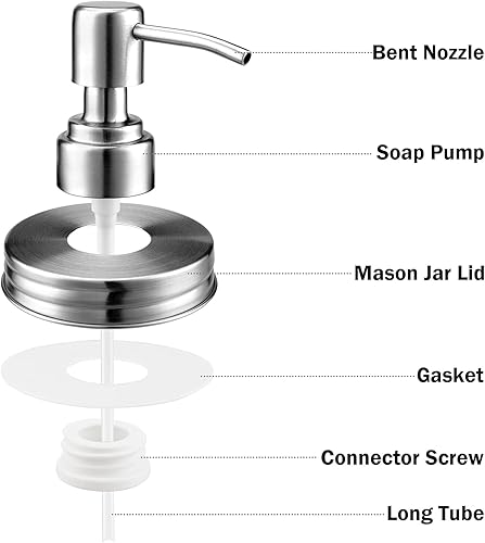 Miniatura 2 de 2 paquetes de tapa dispensadora de jabón para tarro Mason de boca regular de 16 onzas con etiqueta, 4 unidades de acero inoxidable a prueba de