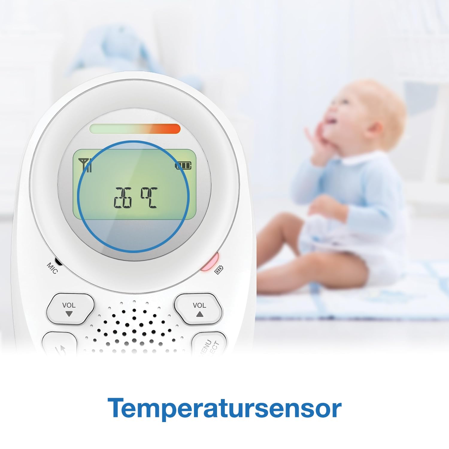 Vtech Digitales Audio-Babyphon DM1211 – Mit DECT-Technologie, Gegensprechfunktion, LCD-Lautstärkeanzeige, Temperatursensor, Nachtlicht u. v. m. – Mit Eltern- und Babyeinheit