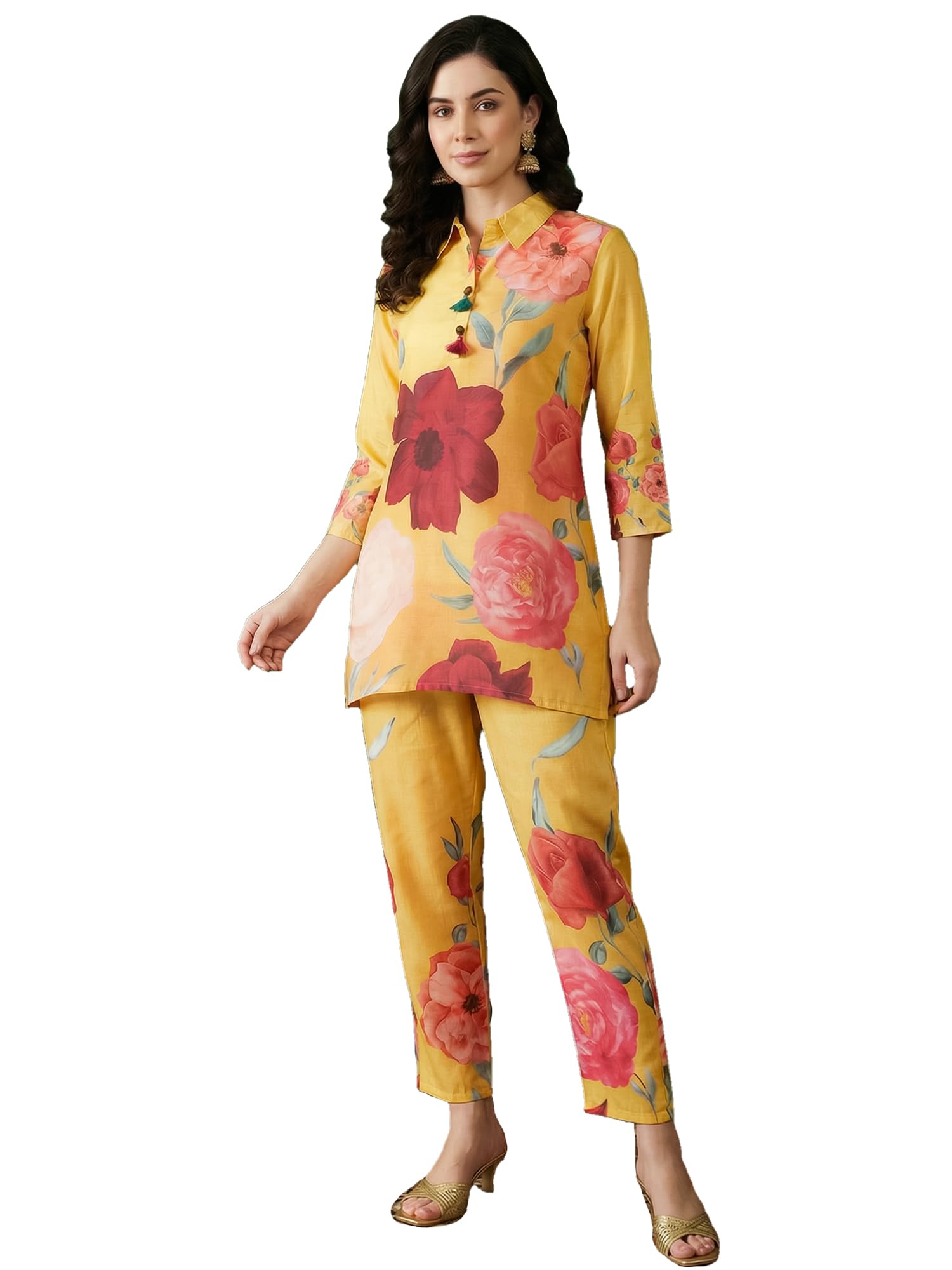 indo era Women's Silk Blend Printed Shirt Collar Shirt & Pant Set (LWCDAI1058)-picture-29