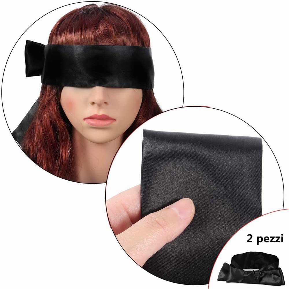 LATRAT 2 Pezzi Raso Benda per Occhi, Satin Eye Covers Sonno Maschera per Dormire Games, Maschera Sonno degli Occhi Raso Seta Maschera Occhi in Raso Sexy Morbido ed Elegante Stirabile Nero