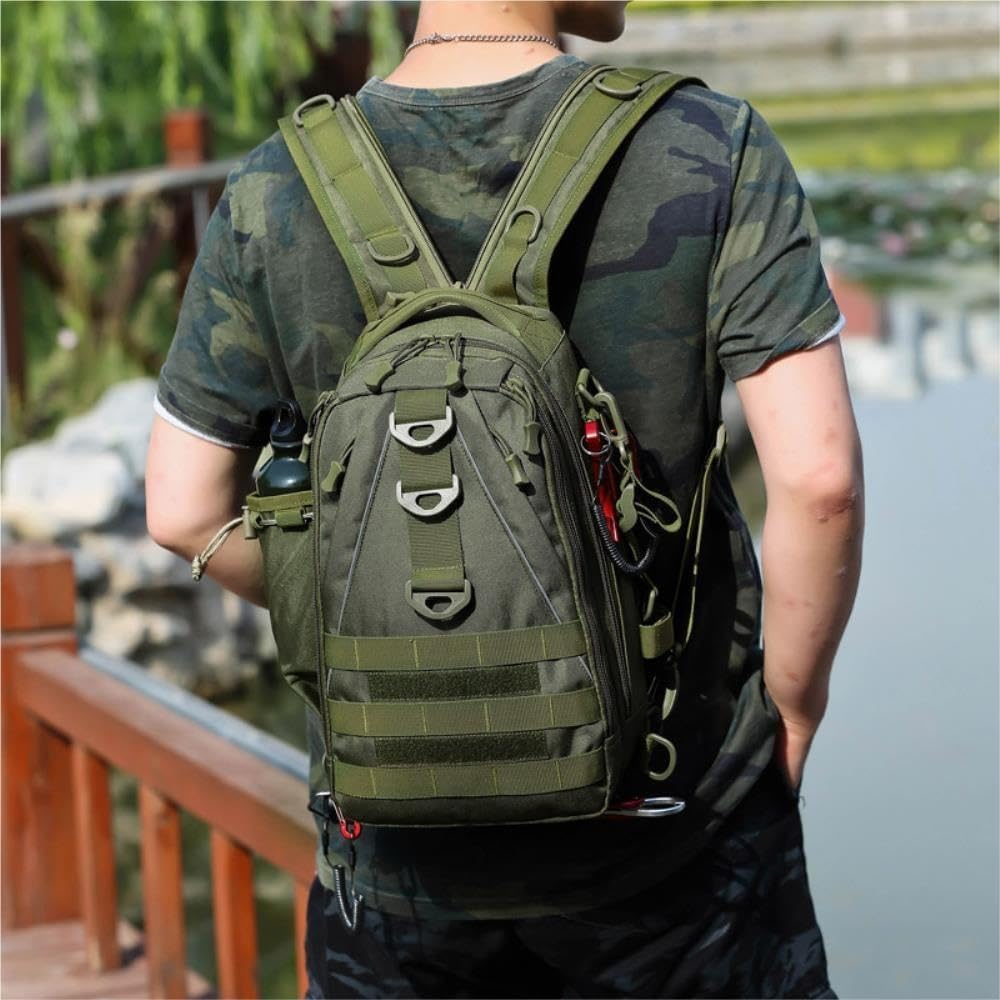 Zaino tattico mimetico, borsa a tracolla da pesca impermeabile