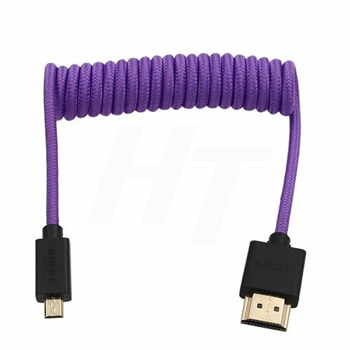 Micro HDMI a HDMI 4K 8K 60p trenzado cable en espiral para Sony ZVE-10 A7S A7R Canon R10 R6 MKII Lumix Cámara SmallHD ATOMOS Ninja V Monitor tipo A