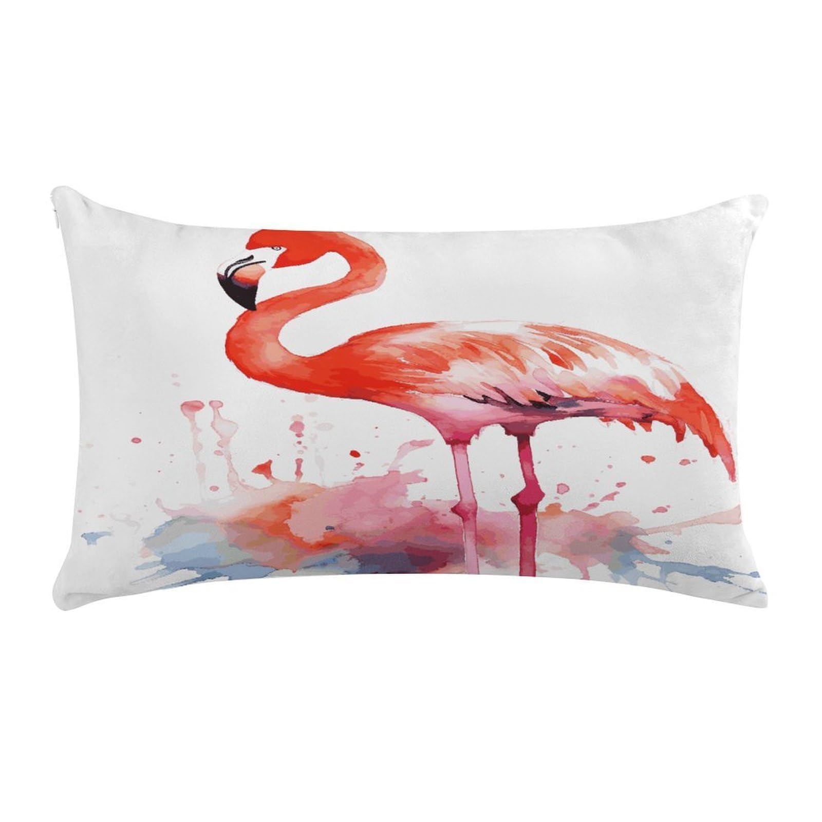 LDGSUPH Watercolor Flamingos Throw Pillow Cover with Zipper Long Throw Pillow Case Anti-Fading Pillow Protector Super Soft Decorative Cushion Case Exquisite Plush Pillowcase12 X 20 in