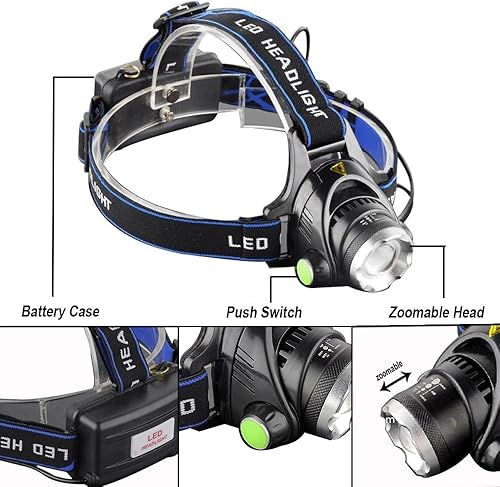 Miniatura 3 de Pocketman Linterna frontal LED, linterna impermeable con zoom, linterna LED súper brillante para camping, correr, senderismo, lectura, ciclismo,