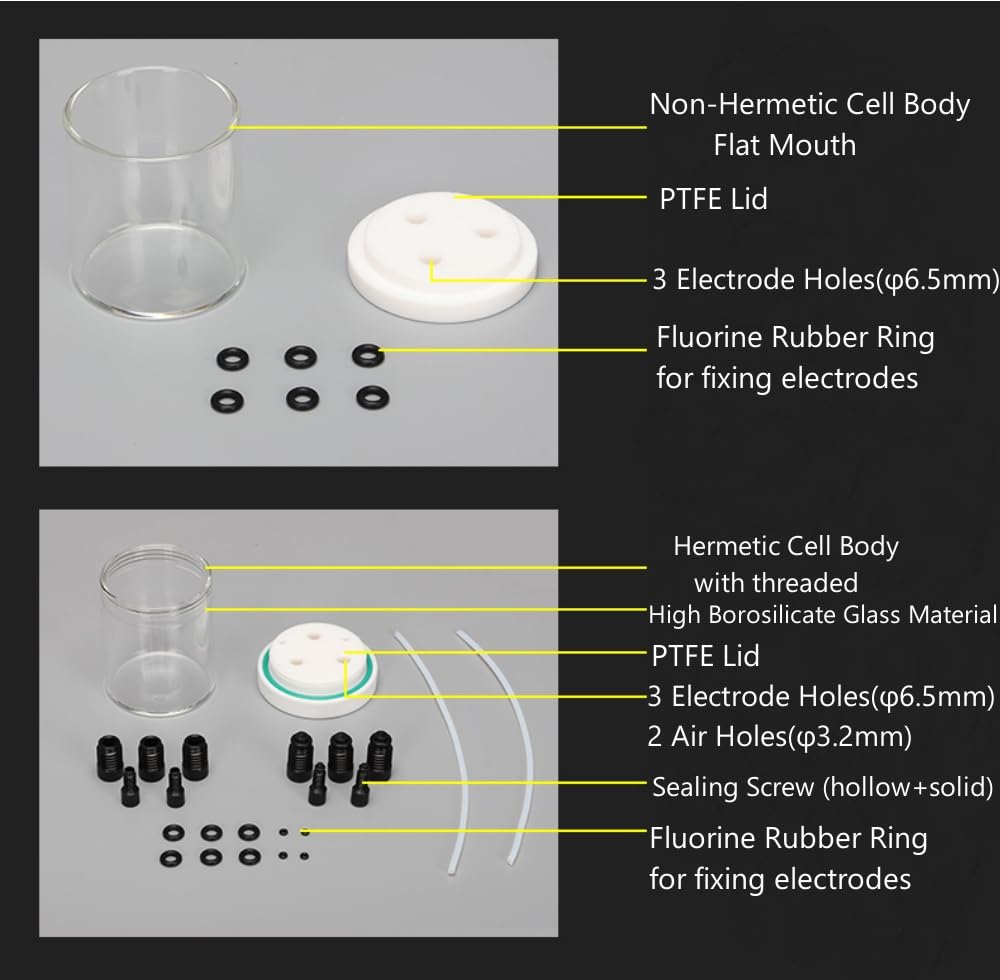 Zestaw 1 uszczelnionych ogniw elektrolitycznych z pokrywką PTFE, szkło borokrzemianowe, 10 ml–500 ml do użytku laboratoryjnego(Hermetic+Thickened 500 mL)