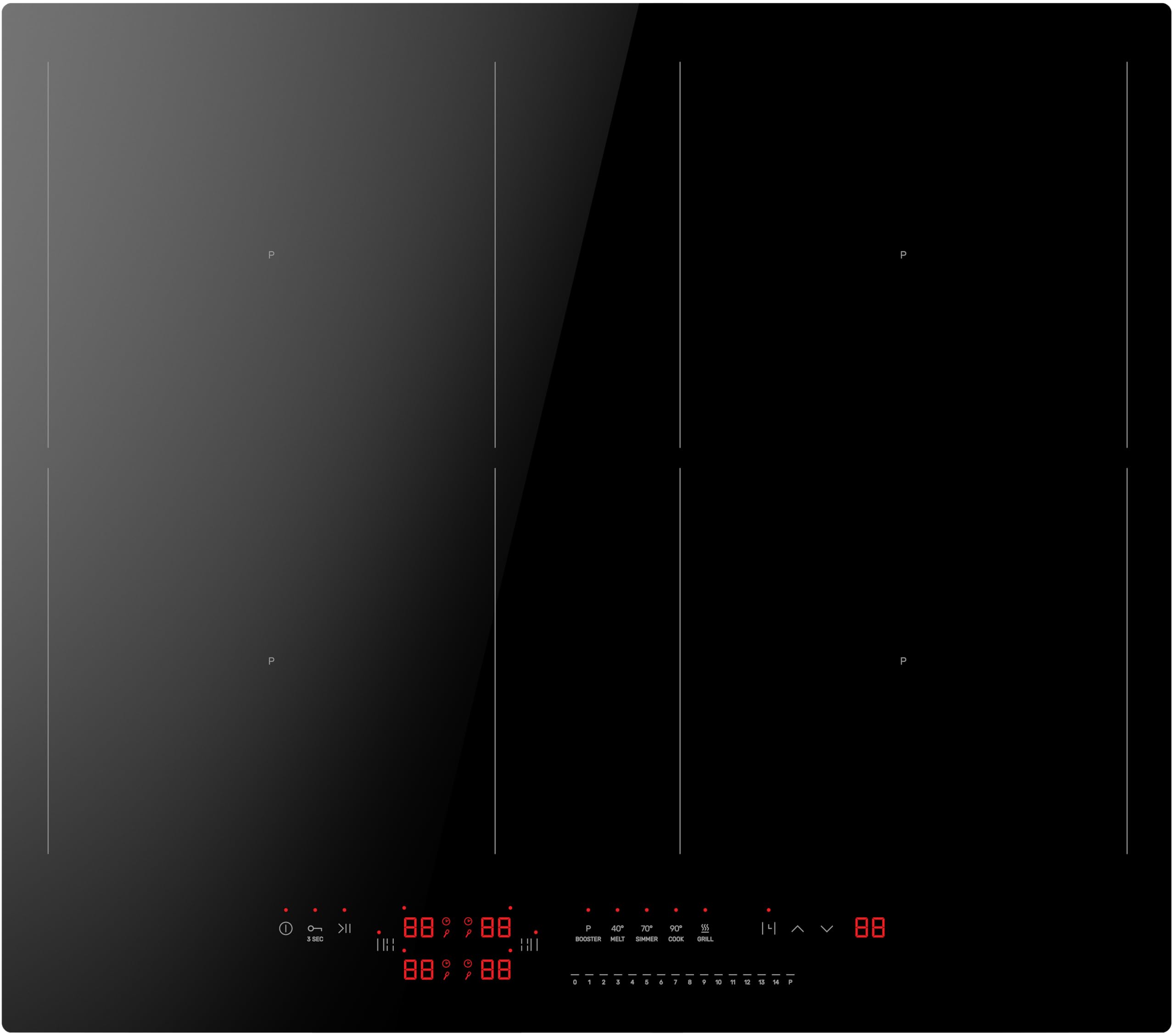 A hand interacting with the DirectTouch slider controls of the Amica induction hob.