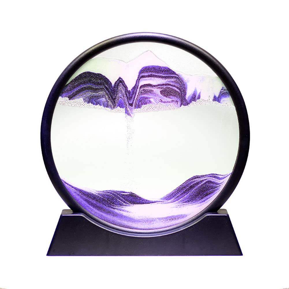 Arthink Moving Sand Art Picture,Liquid Motion 3D Sea Sandscape in Motion Display, Flowing Sand Frame Desktop Art Bookshelves Home Office Decoration (12 inch, Purple)
