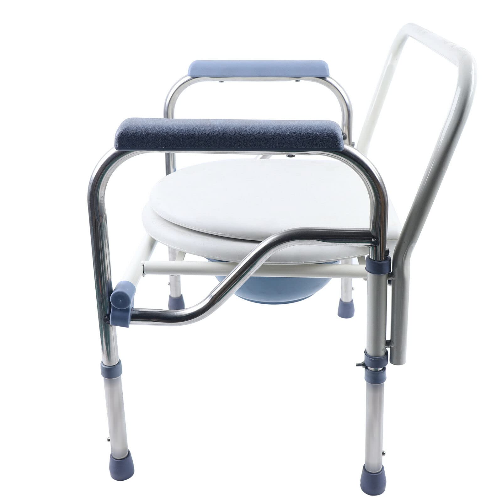 Krzesło toaletowe, stal nierdzewna, z regulacją wysokości, ergonomiczne oparcie z wbudowaną toaletą do 150 kg, dla osób niepełnosprawnych, osób starszych, składane, lekkie podłokietniki