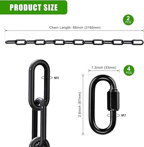Miniatura 6 de BeneLabel 2 cadenas de columpio resistentes de 85 pulgadas con ganchos, cadenas colgantes de capacidad de 1000 libras, cadenas colgantes para