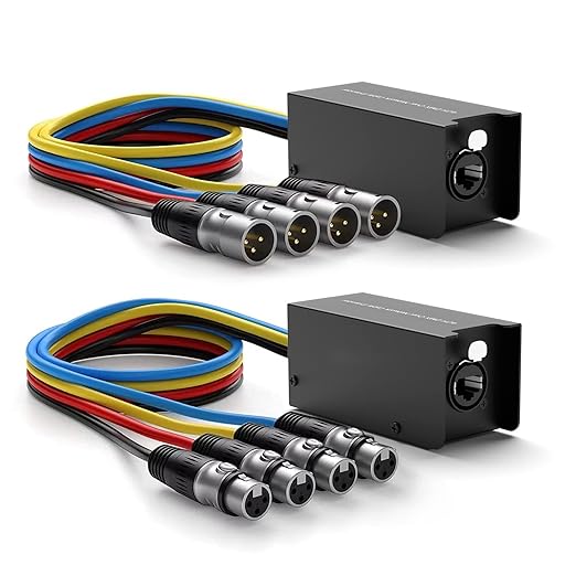 Y.D.F 4 Channel 3-Pin XLR Snake Multi Network Receiver to Single Ethercon Cable Snake Box Extender for Stage Lighting and Recording Studio- XLR/AES/DMX Channel Over Cat5E/Cat6/Cat7 Ethercon Cable