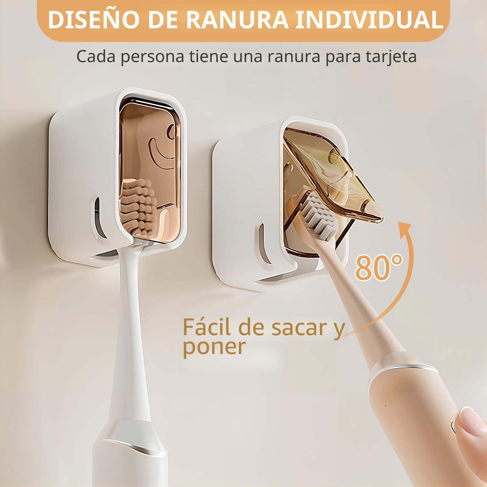 Soportes para cepillos de Dientes montados en la Pared para baño, 2 Soportes autoadhesivos Fuertes para cepillos de Dientes con Tapa, Organizador de Cabezales de Cepillo de Dientes para la Familia