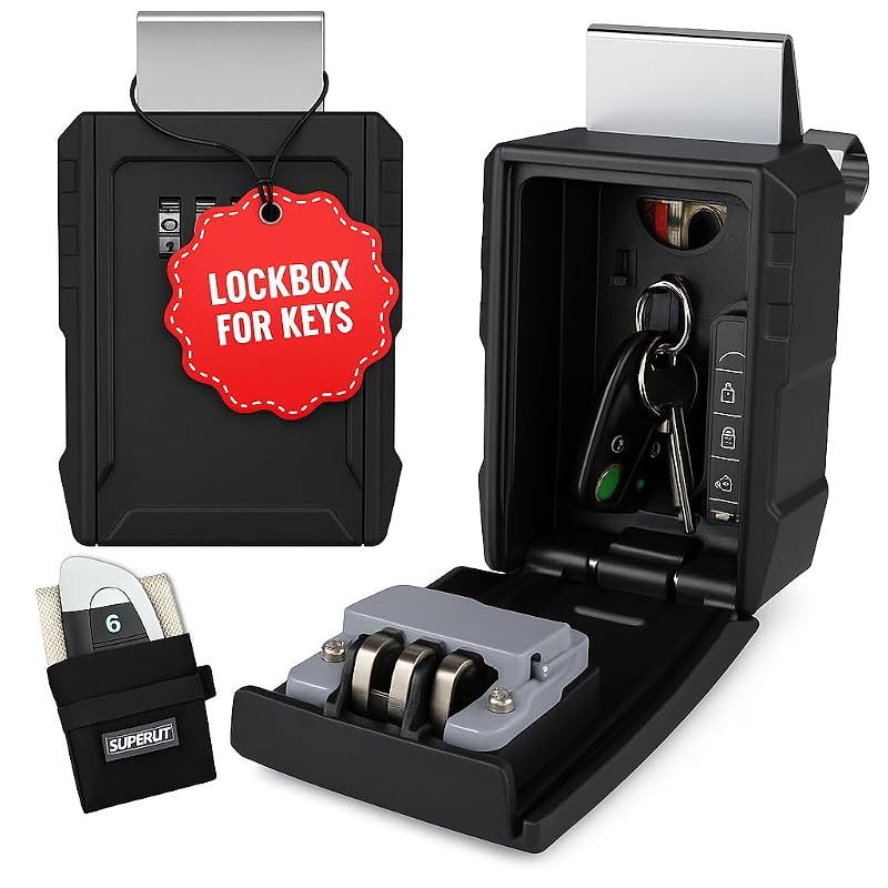 Caixa de segurança XL para chaves automotivas SUPERLIT com fechadura de combinação, suporte para janela e bolsa RFID SL-LBXL