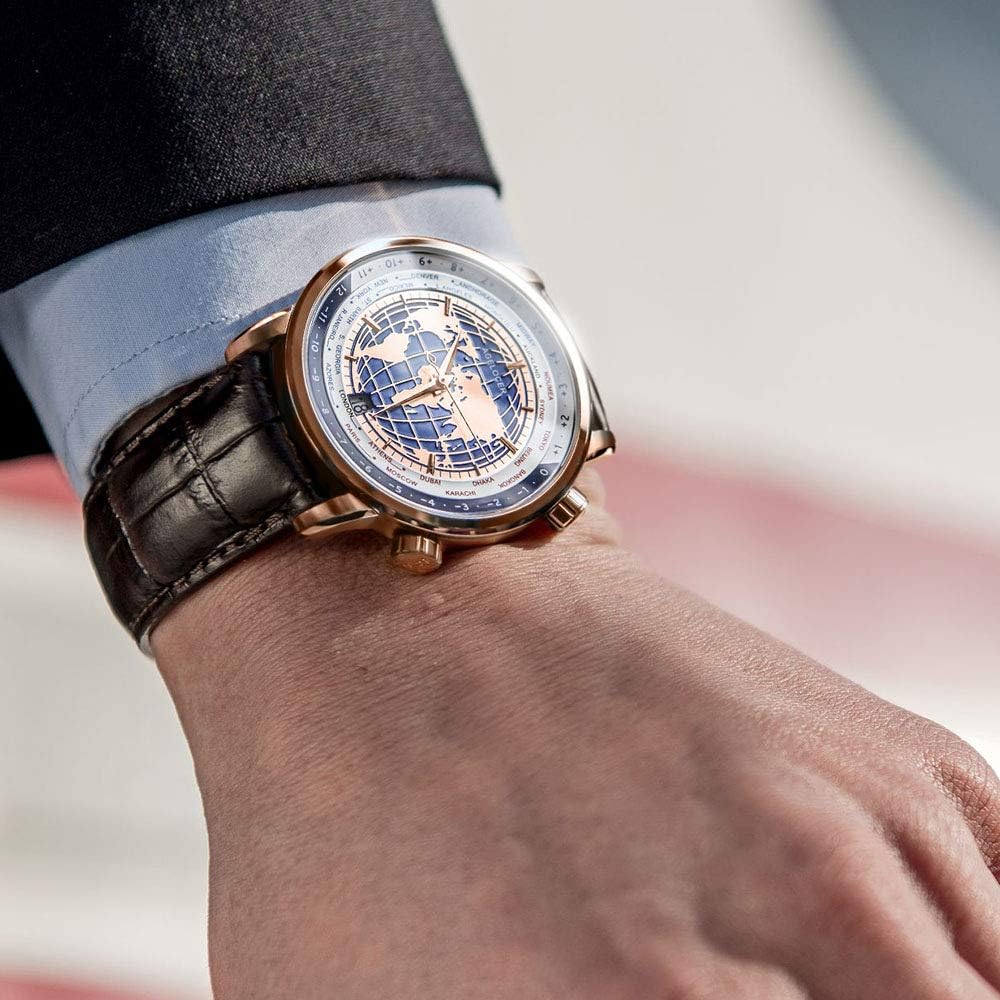 agelocer Orologio da uomo con quadrante con diamanti originali e quadrante blu, con calendario meccanico, alla moda