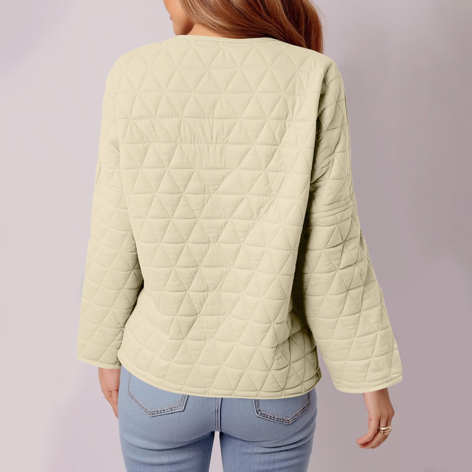 Steppjacke Damen Reverskragen Knöpfe Taschen Langarm Einfarbig Locker