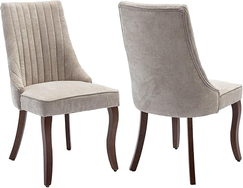 Juego de 2 sillas de comedor, cómodas sillas decorativas tapizadas de tela para cocina, sala de estar, sillas de comedor copetudas con patas curvas