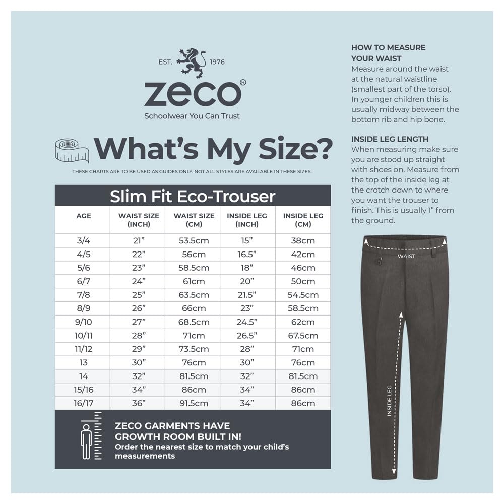 ZECO Boy's Slim Fit School Trousers (3-17 Years)