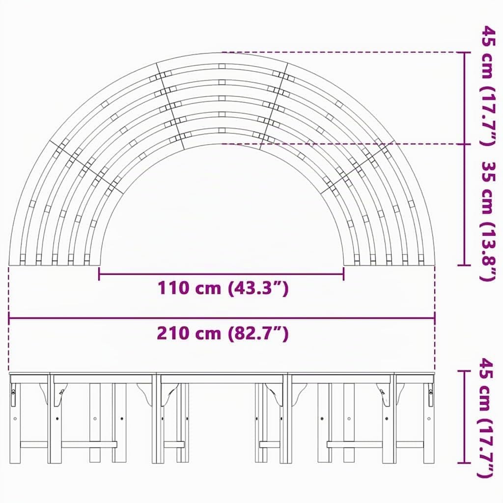vidaXL Baumbank 4 -Seater 210 x 80 x 45 cm Massives Eukalyptus Holz | Aus massivem Akazienholz gefertigt, Traditionelle Halbkreisform ideal für Garten-Ecken,