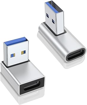 2-Pack 90 Degree USB A Male to USB C Female Adapter, USB A 3.0 Male to USB C Female Connector Converter for Laptop/Mobile Phone/Tablet/PC