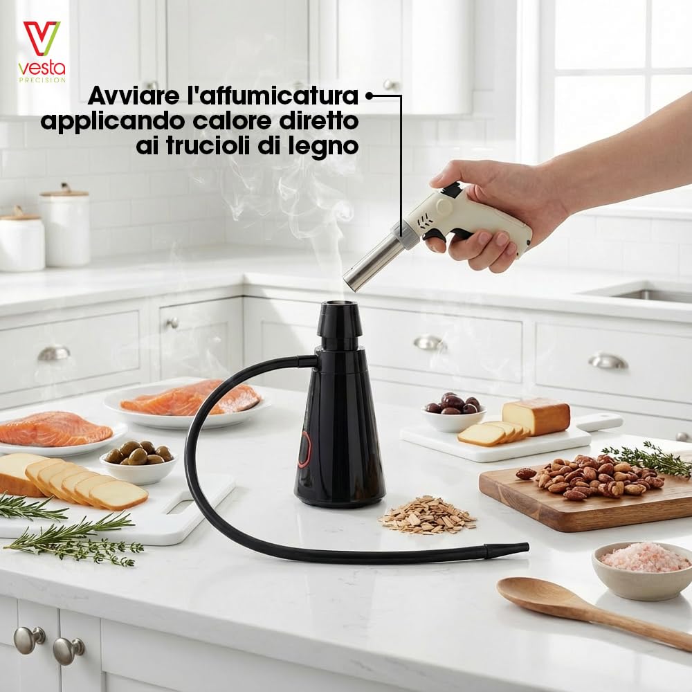 Vesta Precision Affumicatore portatile Gusto| Infusore di fumo per alimenti e bevande come carne, formaggio o pesce, facile da usare e pulire | funzionamento a batteria