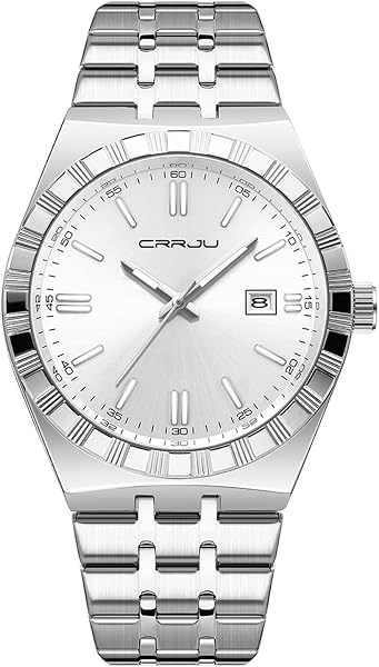 CRRJU Watches for Men,Fashion Luxury Luminous Analog Quartz Wristwatches,Business Man Calendar Watches Silver - 1