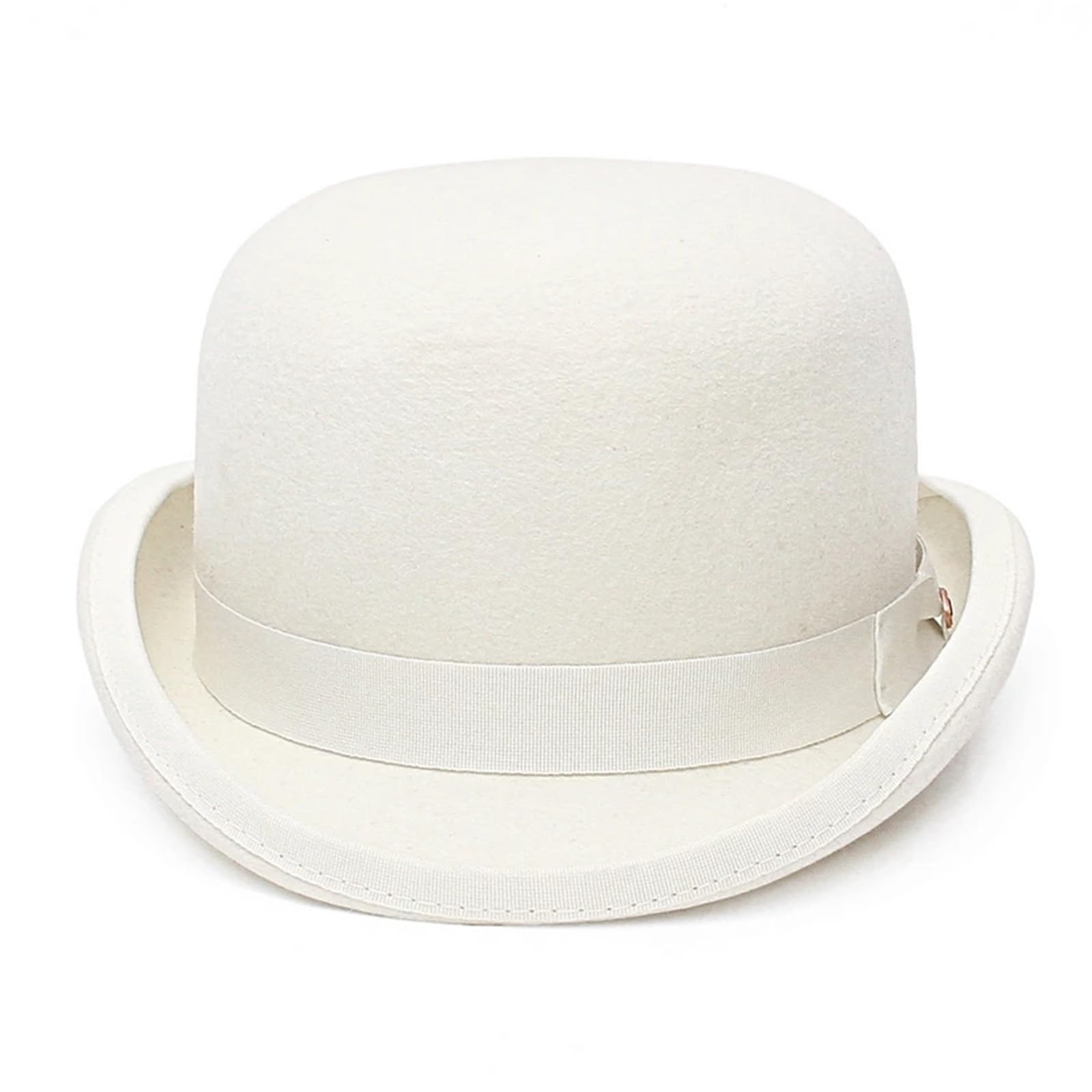 Chapeau Melon en Feutre de Laine Blanc for Hommes/Femmes, doublé en Satin, à la Mode, Costume Fedora Formel, Casquette de Magicien Simple Chapeau de Dôme(M(57cm))