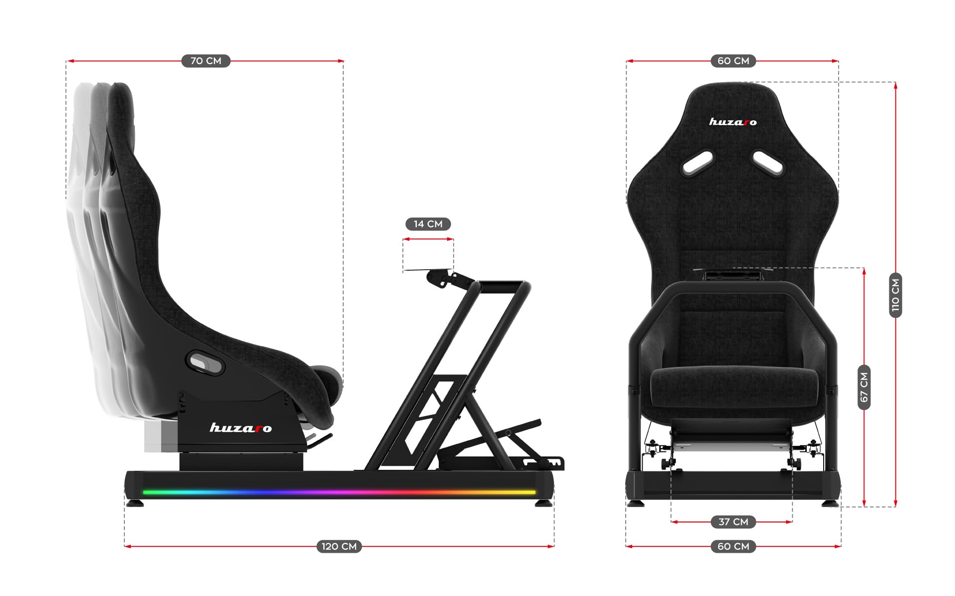 huzaro Speed 9.0 | Racing Simulator Cockpit con funzione di illuminazione a LED | Simulatore di corse F-GT Formula | Regolabile liberamente | Comodo sedile da corsa | Compatibile con tutti i volanti e