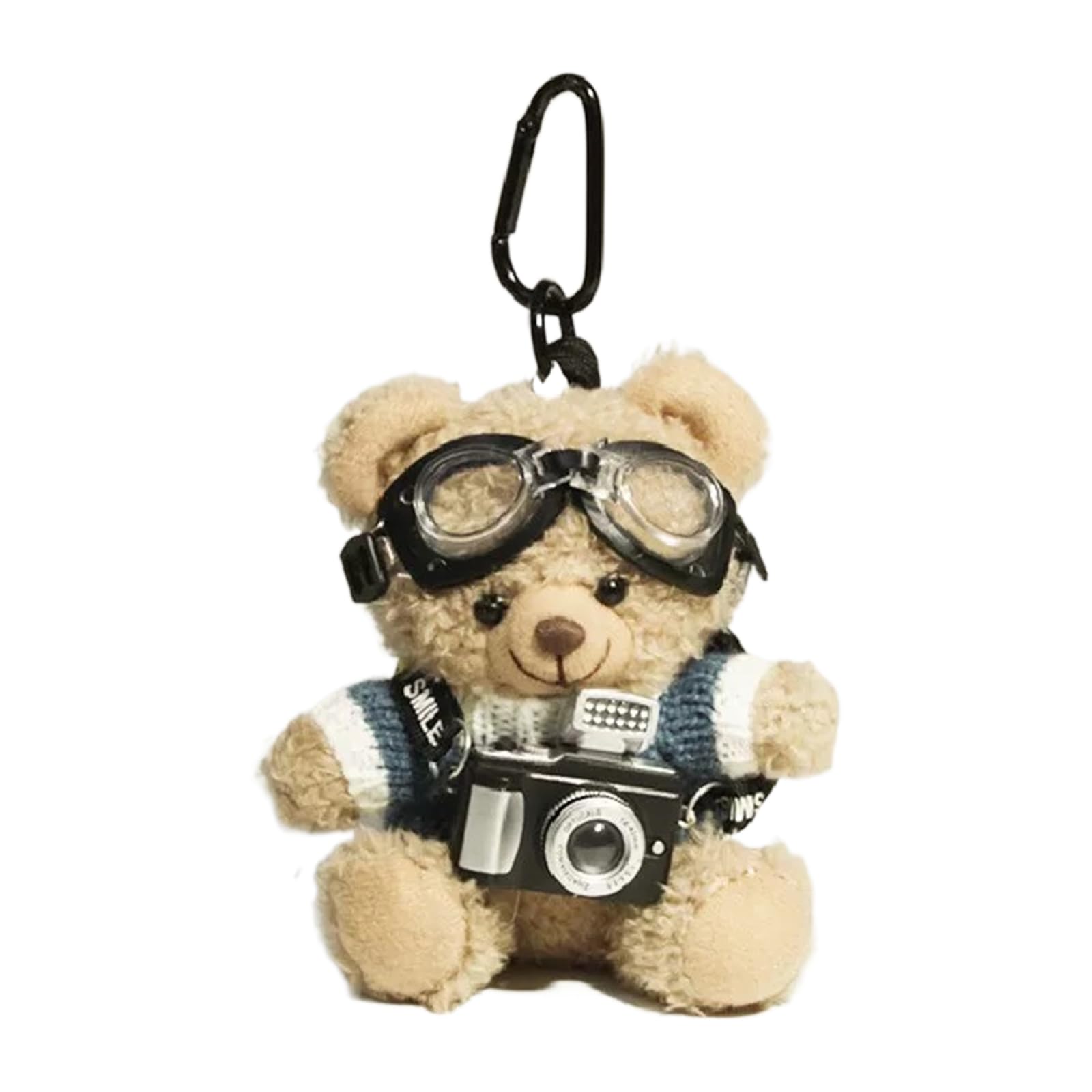 MILLEVIBE Cute Bear Bag Charms Plush Keychain with Flash Camera & Glass for Handbags Purses Totes Backpacks