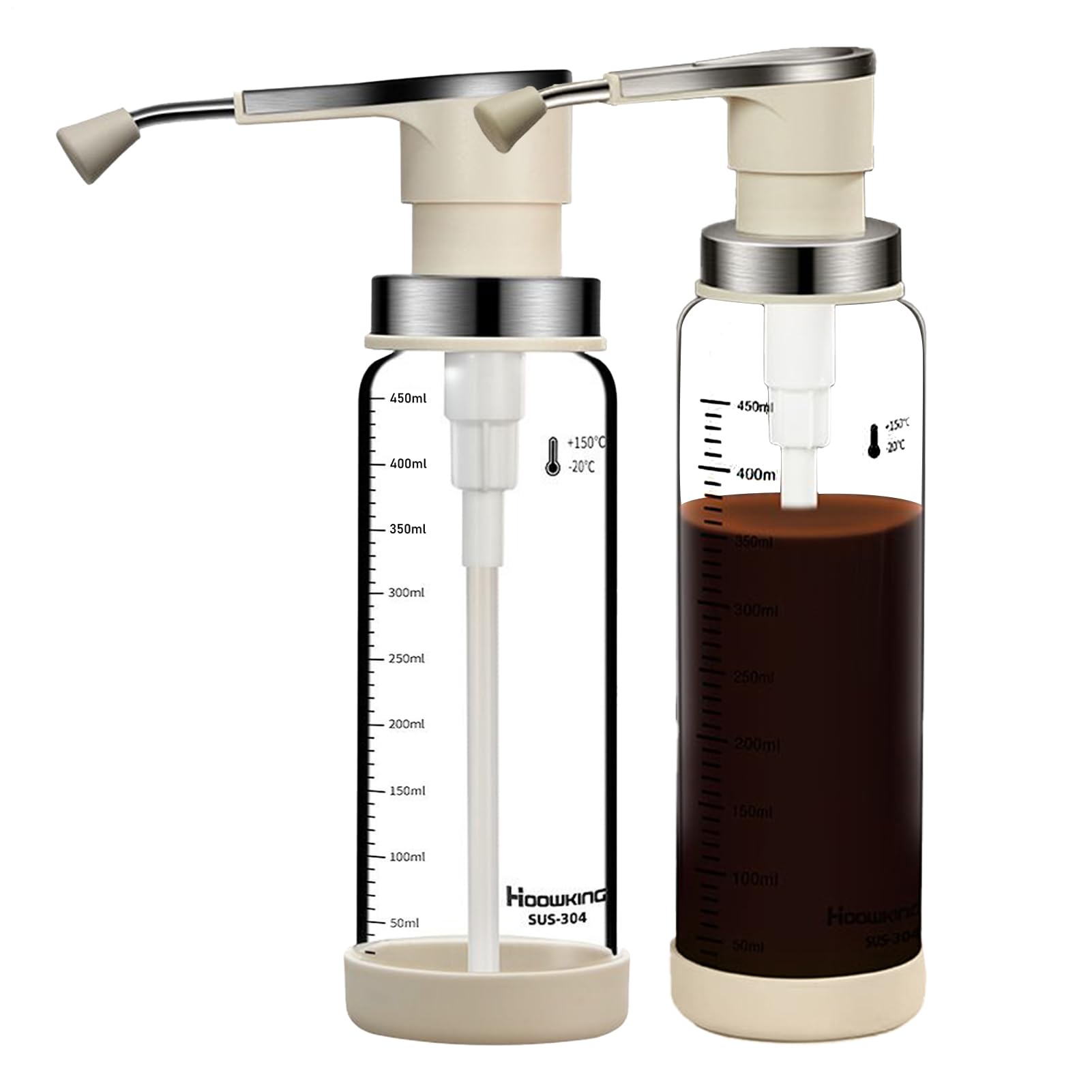 Distributeur De Ketchup - Bouteilles De Condiments 1050 G | Verre 2 Pièces Rechargeable Avec Pompe | Récipient Vinaigrette Sirop Café Glacé Liquide Pour Cuisine Restaurant Camping Stockage Sirop Miel