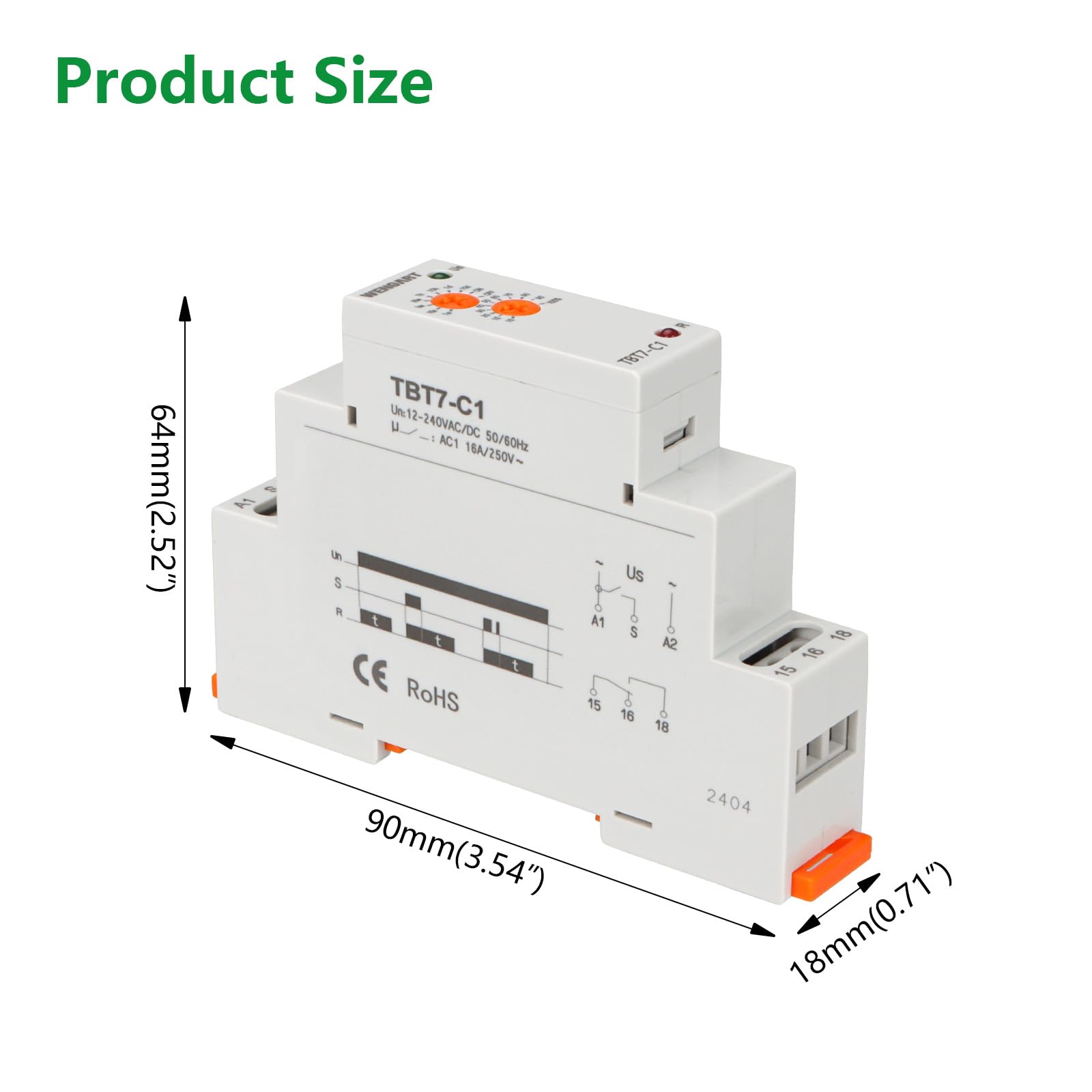 Wengart Relé de tiempo de retardo TBT7-C1, Delay Off_1SPDT Apagado retrasado relé de retardo de tiempo con función única, ACDC12-240V 16A, adecuado para el control de retardo de la carga