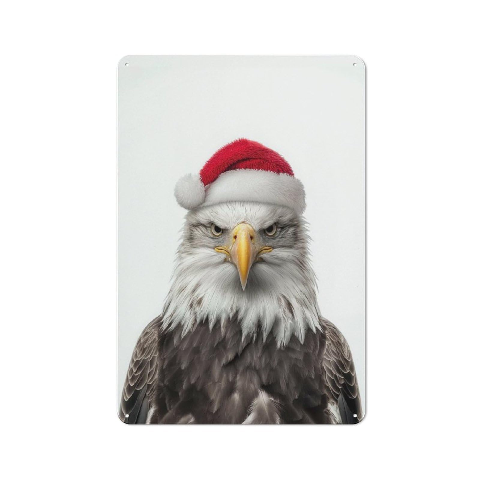 Junmoney Bald Eagle With Santa Hat Tin Wall Plaque 30X20cm With For Living Room Or Hallway, A Decorative Christmas Gift For Hallway Decor Fans