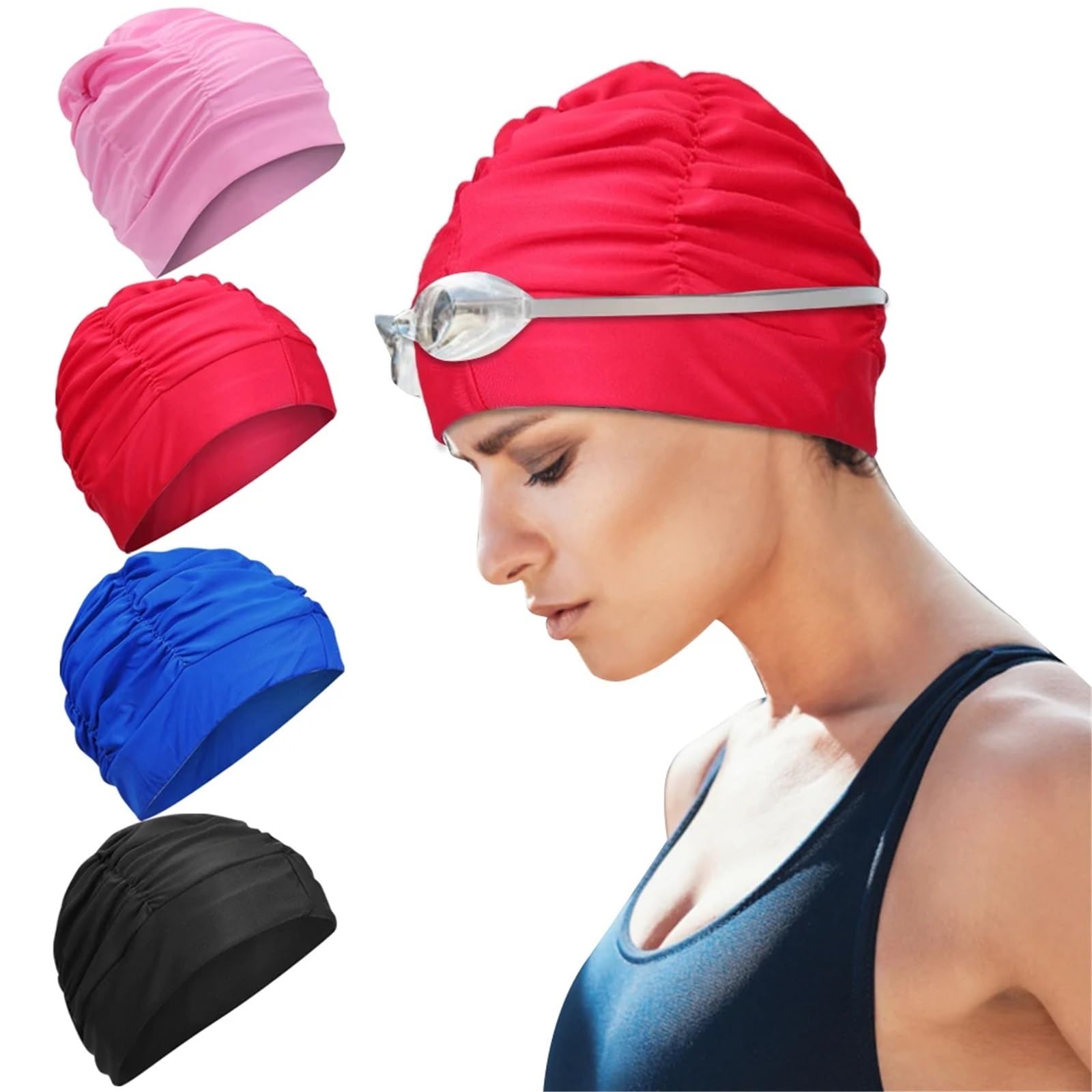 Gorro de baño for Mujer, Gorros de baño for Adultos de Alta Elasticidad, cómodos Gorros de baño, Cubre Orejas for Cabello Largo, Extensiones y rizos, 2 uds.