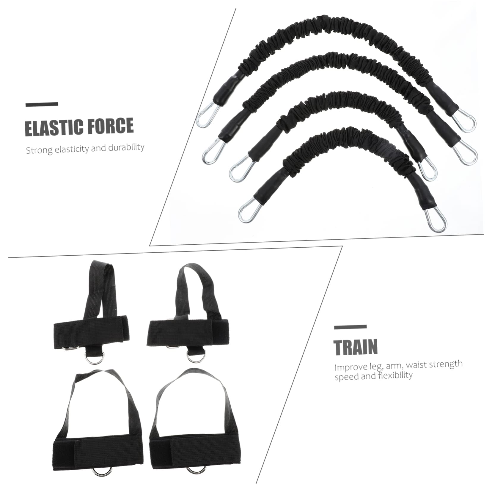 Set di Bande Elastiche Fitness 20lbs per Allenamento, Nero | Tessuto Oxford e Corda in Lattice, Dimensione Regolabile, Esercizi a Piedi e Uso Outdoor