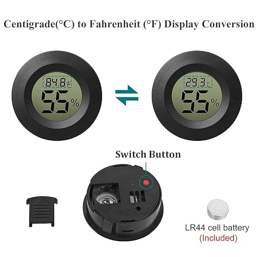 This hygrometer thermometer features a compact design, making it easy to place in various locations. It displays temperature in both Fahrenheit (℉) and Celsius (℃), allowing for easy customization based on personal preferences or specific needs. The LCD screen provides clear readings at a glance, making it convenient for quick monitoring of environmental conditions.