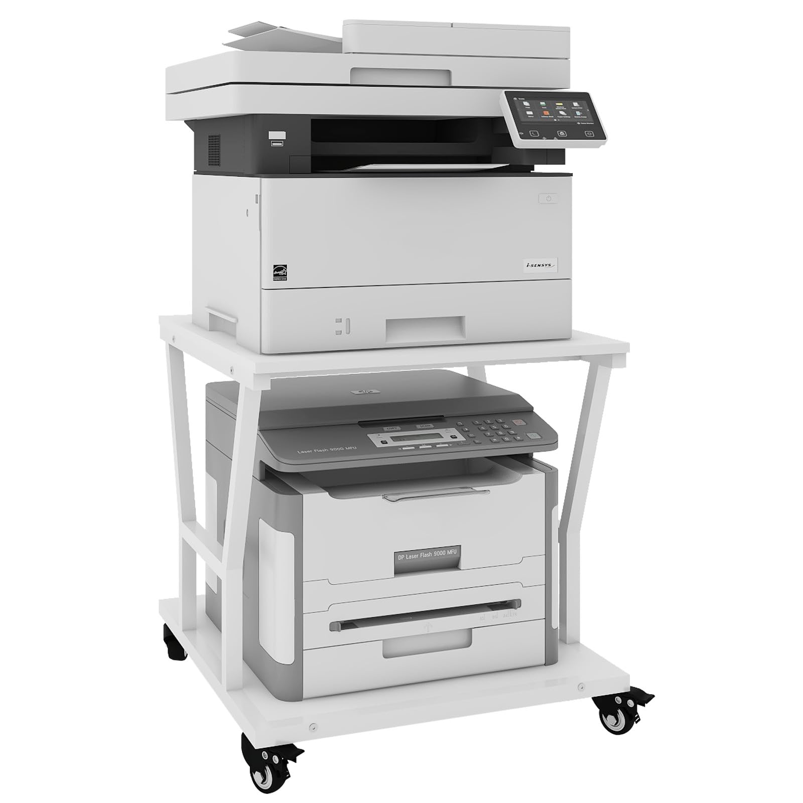 PUNCIA Supporto per Stampante a 2 Livelli Mobile Comodini 50x50x60CM Carrello Porta Tavolino di Stoccaggio con Ruote Scaffale Porta Stampante Sotto Scrivania in Legno per Ufficio e Casa (Bianco)