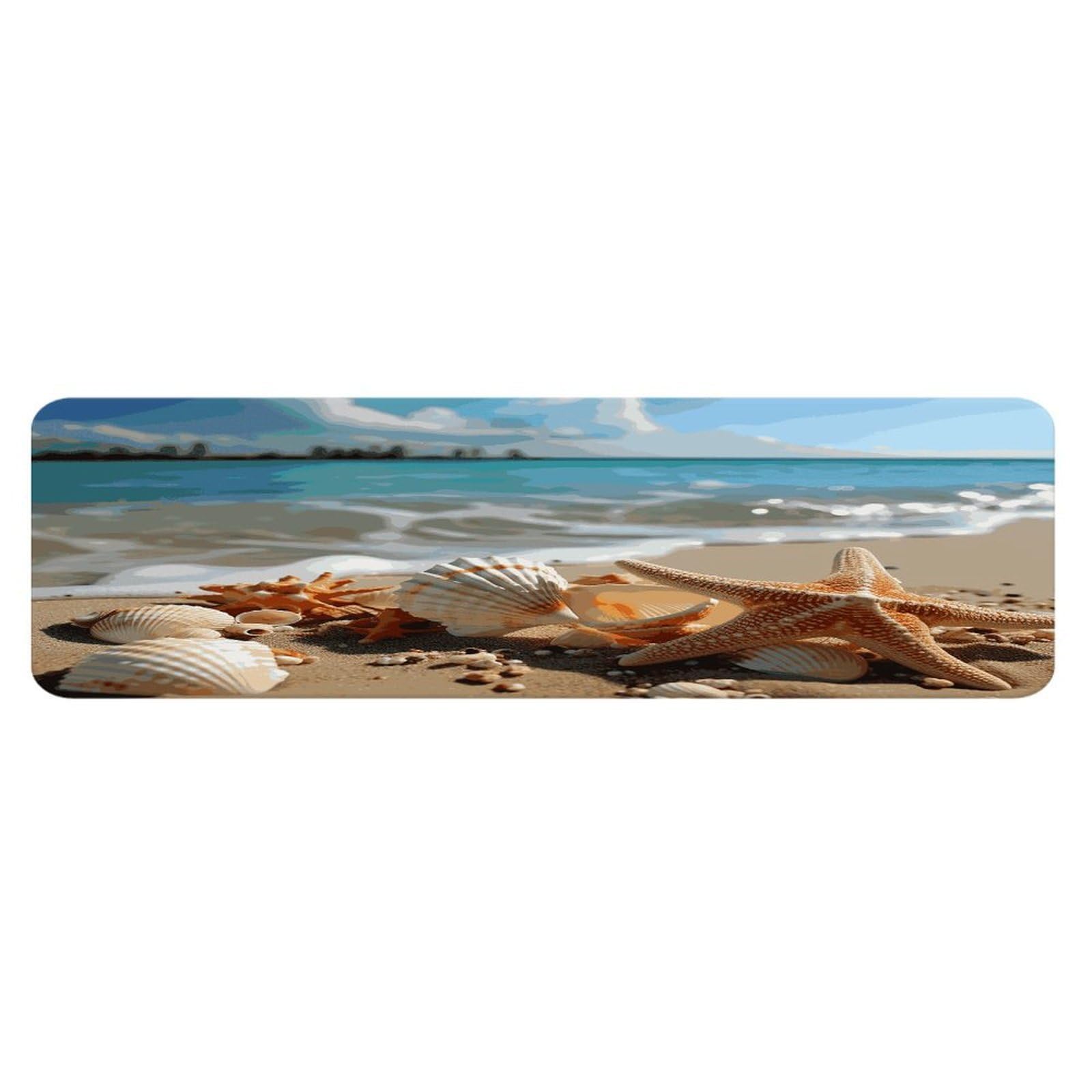 Alfombra de cocina lavable alfombra antideslizante conchas de mar 45x152 cm