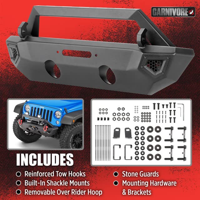 Image of Carnivore Stubby Front Bumper - Fits Jeep Wrangler JK, JL & Gladiator JT 2007-2023, Precision Cut Steel - Winch Mount Plate