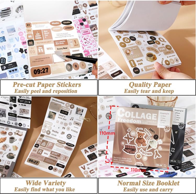 Amazon.co.jp: 型抜き シールブック 500枚以上入り 20頁/冊 Ins風 大