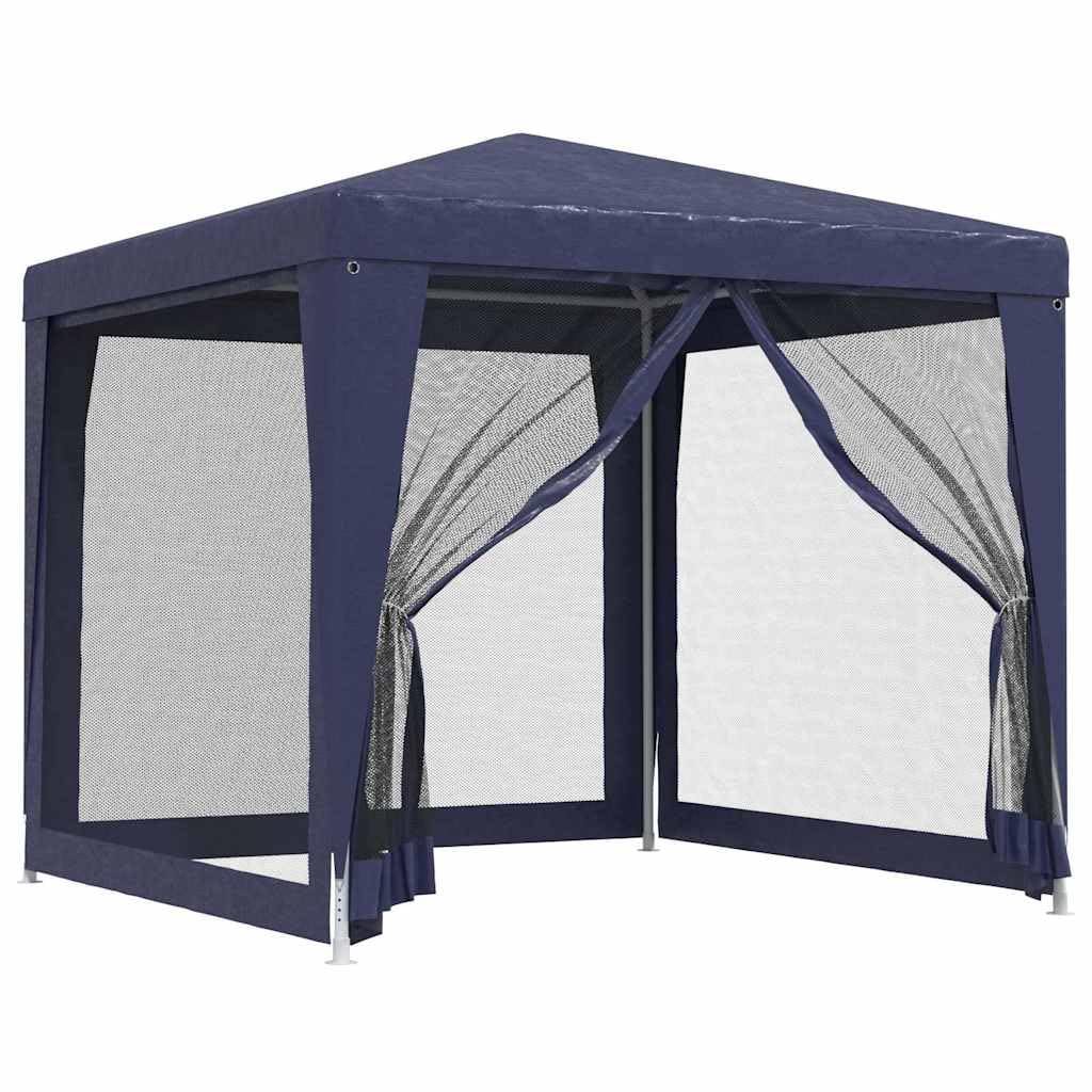 vidaXL Party Tent with 4 Mesh Sidewalls Outdoor Garden Camping Gazebo Pavilion Marquee Canopy Shelter Event Wedding Tent Blue 2.5x2.5 m HDPE