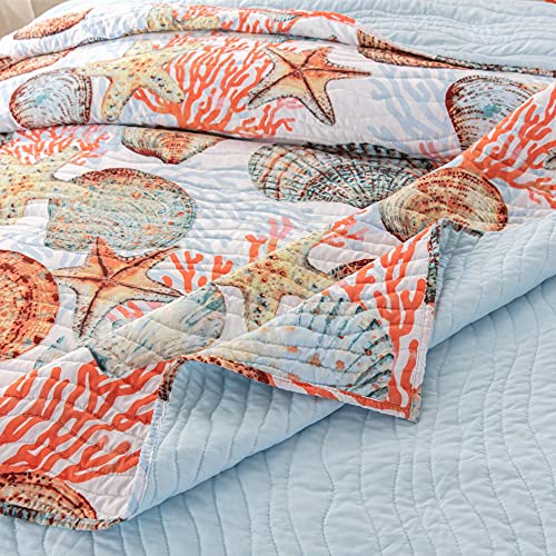 Greenland Home Beach Days Cotton Quilt Set, 3-Piece King/Cal King, Coral - Image 3