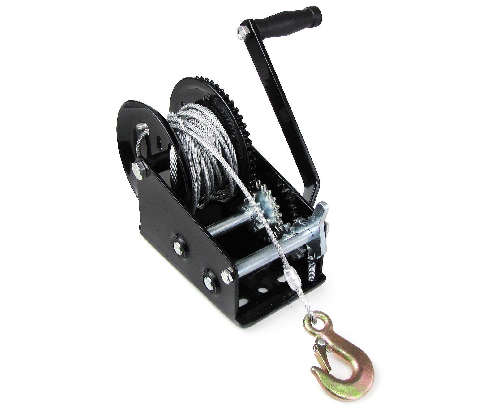 Cabrestante manual 1500 kg para tirar de coches, remolques, caravanas, etc. (con cable de alambre de 10 metros de largo)