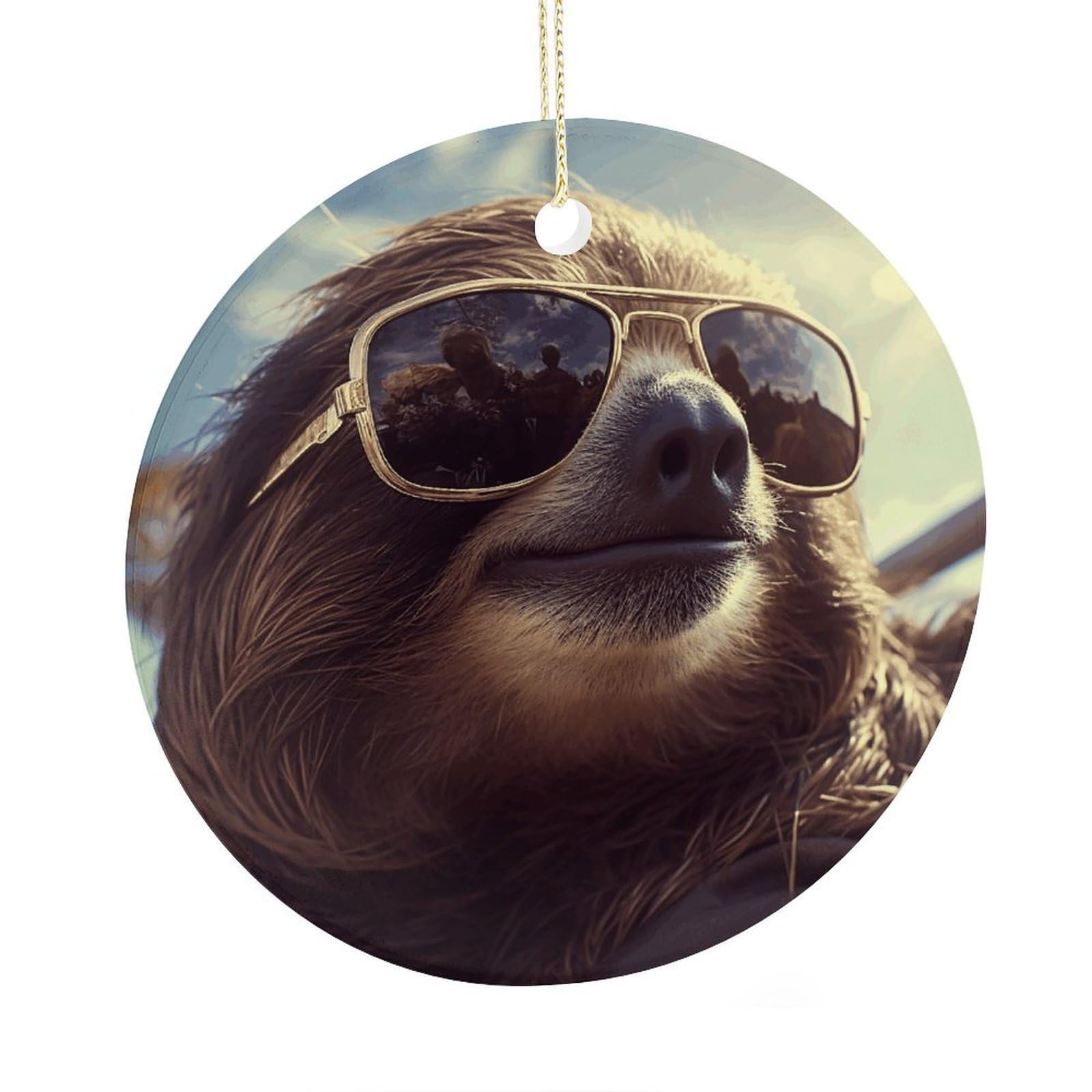 Adfgyerh Style Sloth With Sunglasses Ceramic Circular Pendant,2.9 Inch，Hanging Ornament，Gift Exchange Idea Round Ceramic Ornament,For Mom And Daughter，For Home Indoor Outdoor Decor.