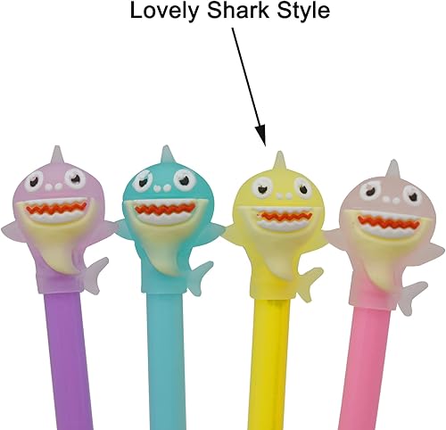 Miniatura 3 de Maydahui 12 bolígrafos de gel de tiburón de dibujos animados, lindos bolígrafos de pez delfín, tinta negra para estudiantes, papelería, suministros