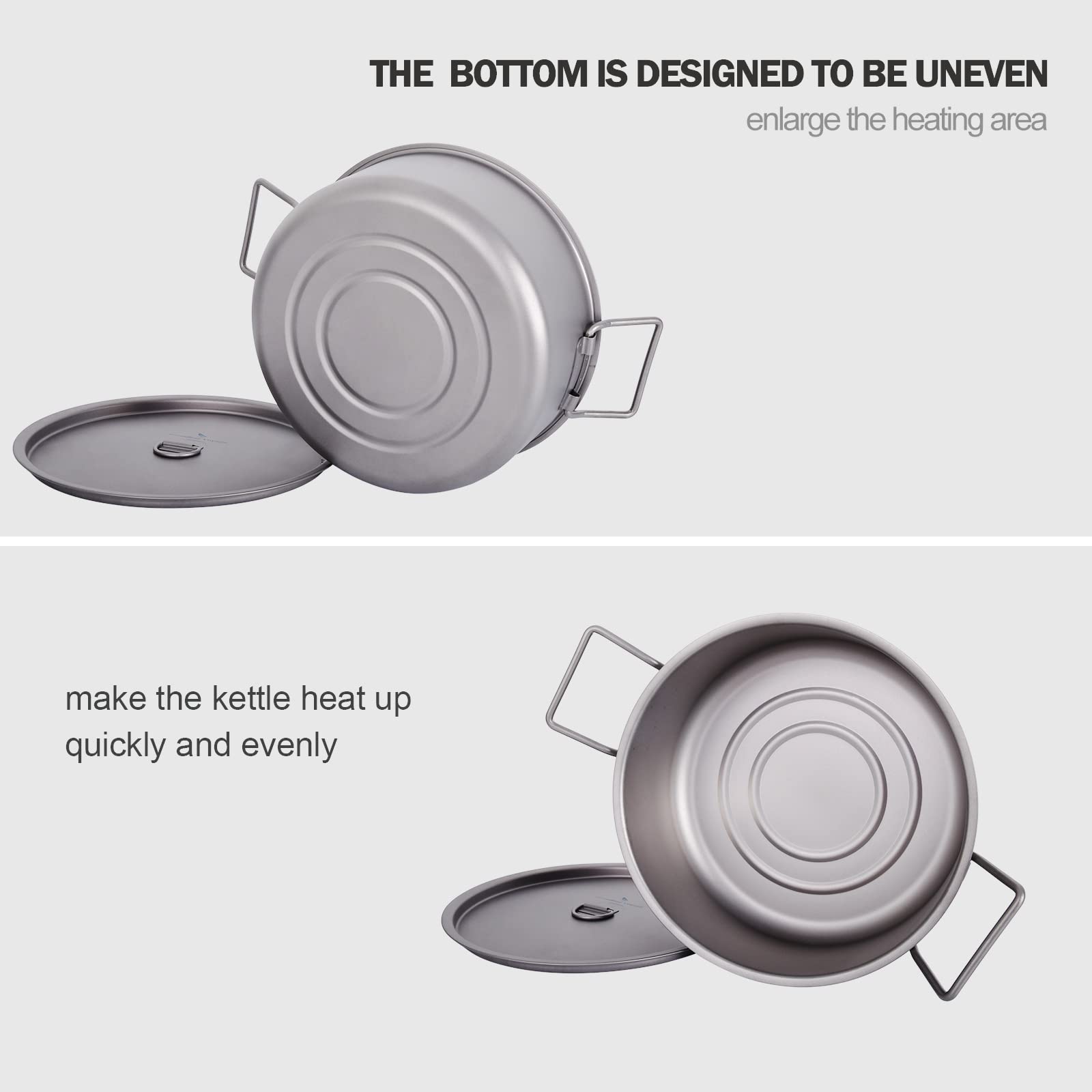 IBasingo 2L Titanium Rijst & Soep Pot - Draagbaar Camping Kookgerei Met Deksel - Ultralight Mess Kit